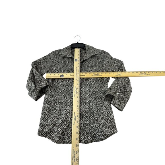 Talbots Brown Floral Geometric Button-Up Stretch Blouse Size Petite 4P Office - Picture 4 of 7